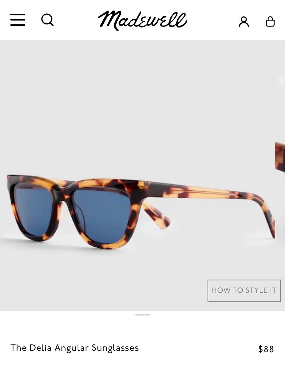 Madewell Delia Angular Sunglasses in Whisky Tortoiseshell